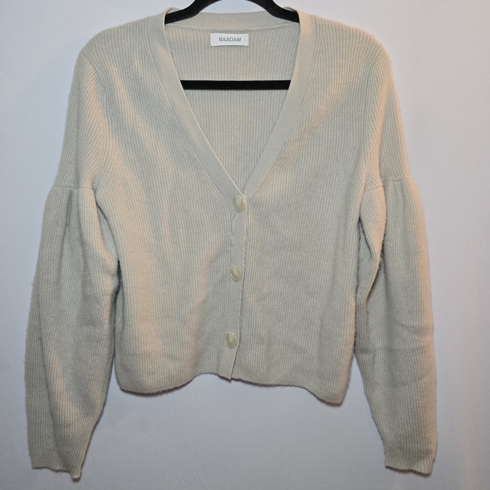 NAADAM 100% Cashmere Oversized Ribbed Chunky Button Cardigan Balloon Sleeve, XS